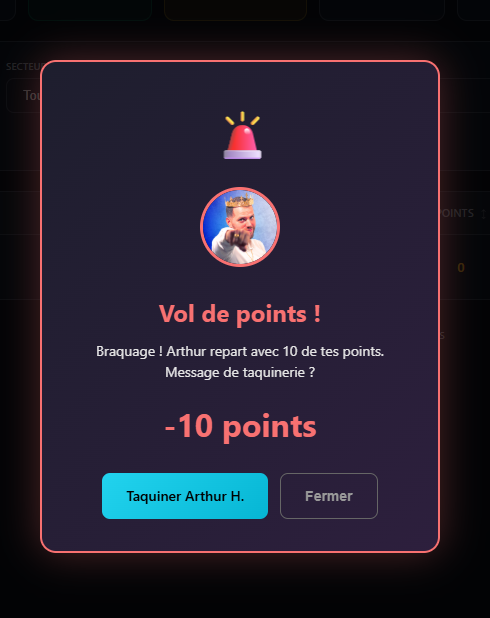 Mécanique de vol de points et braquage inter-membres ATLANTIS